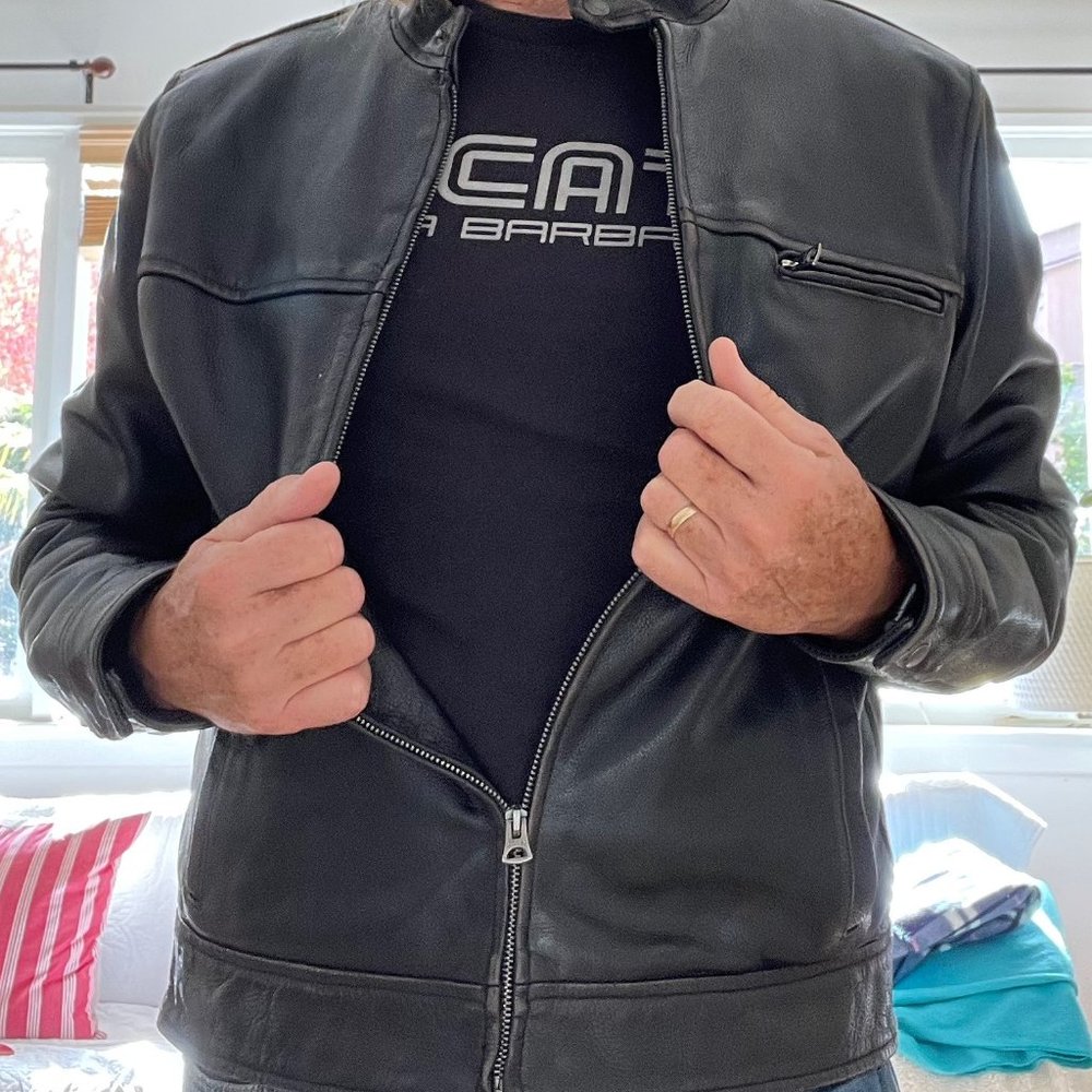 Lucky Brand Cafe Racer Brown Leather Jacket SzL Large